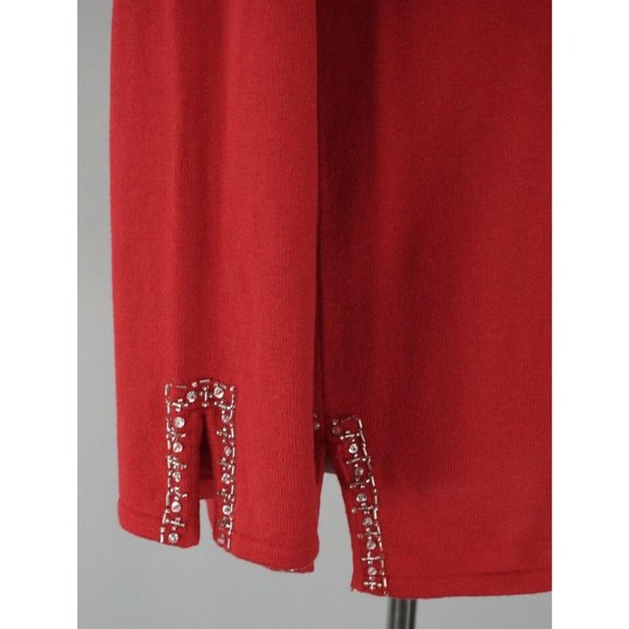 QUACKER FACTORY Red White Beaded Pearl Floral Sweater Size XS - Picture 3 of 5